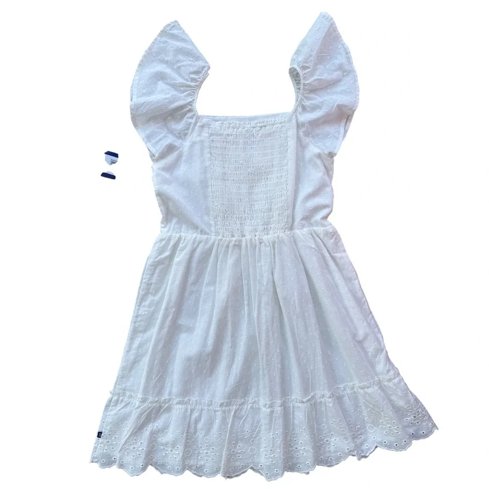 NWT GAP Kids Girls XL 14/16 White Eyelet Flutter Sleeve Tiered Dress
